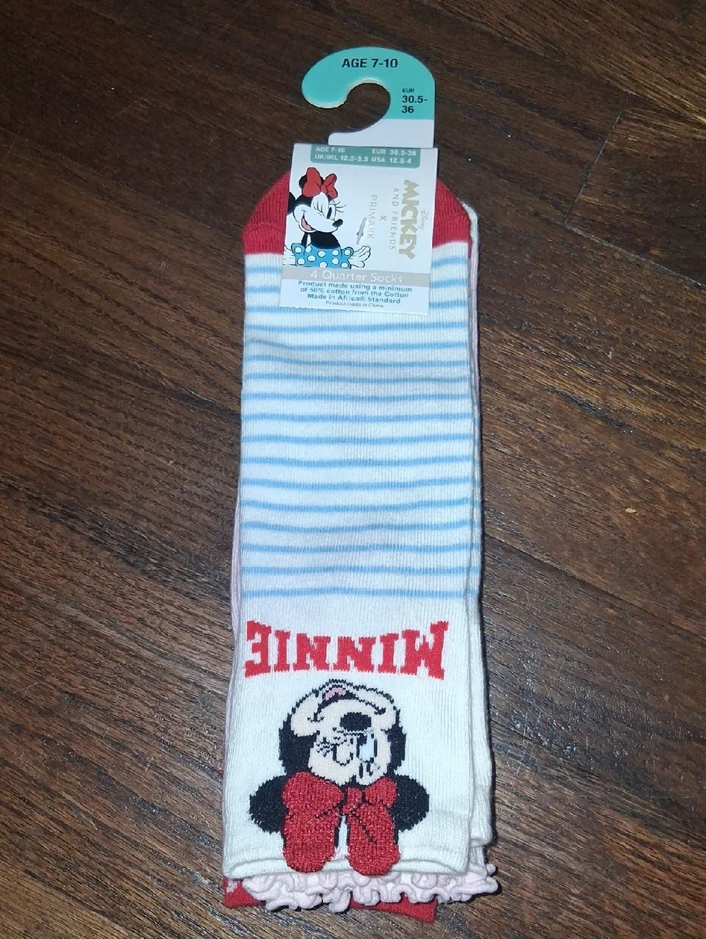 Disney Minnie Mouse Kids Socks - Blue, White & Red 4 Pairs